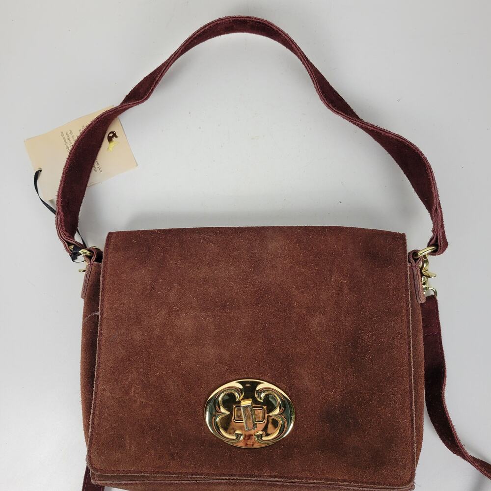 Emma Fox Womens Crossbody Shoulder Bag Burgundy‎ Suede Leather Boxy Flap NEW